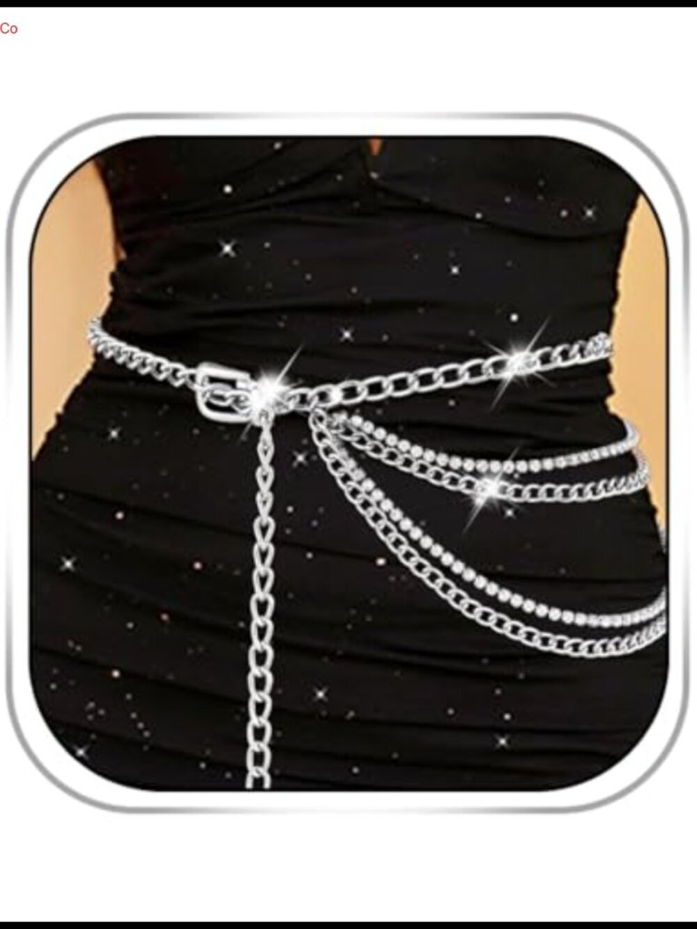Rhinestone Body Chain Layered Waist Belt Alloy Silver Chain
